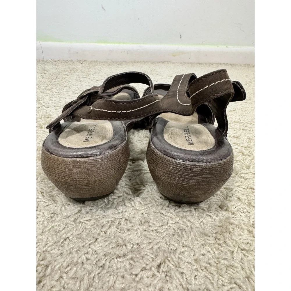 Merrell Womens Luxe Strap Coffee Brown Leather Slingback Open Toe Sandals Size 9